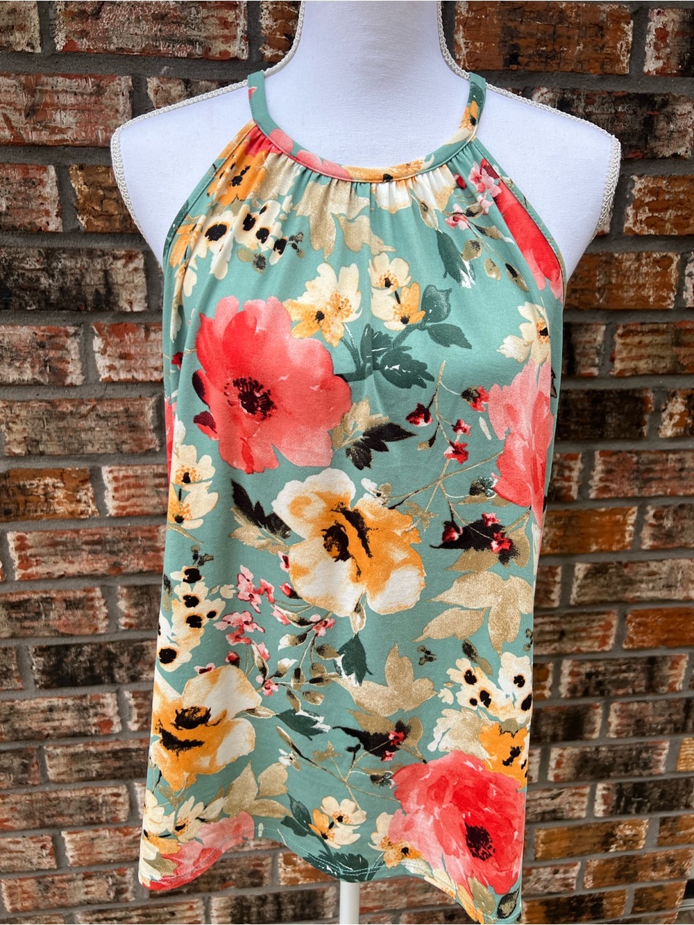 Papermoon Mint Green Floral Halter Tank Top Large from Stitch Fix